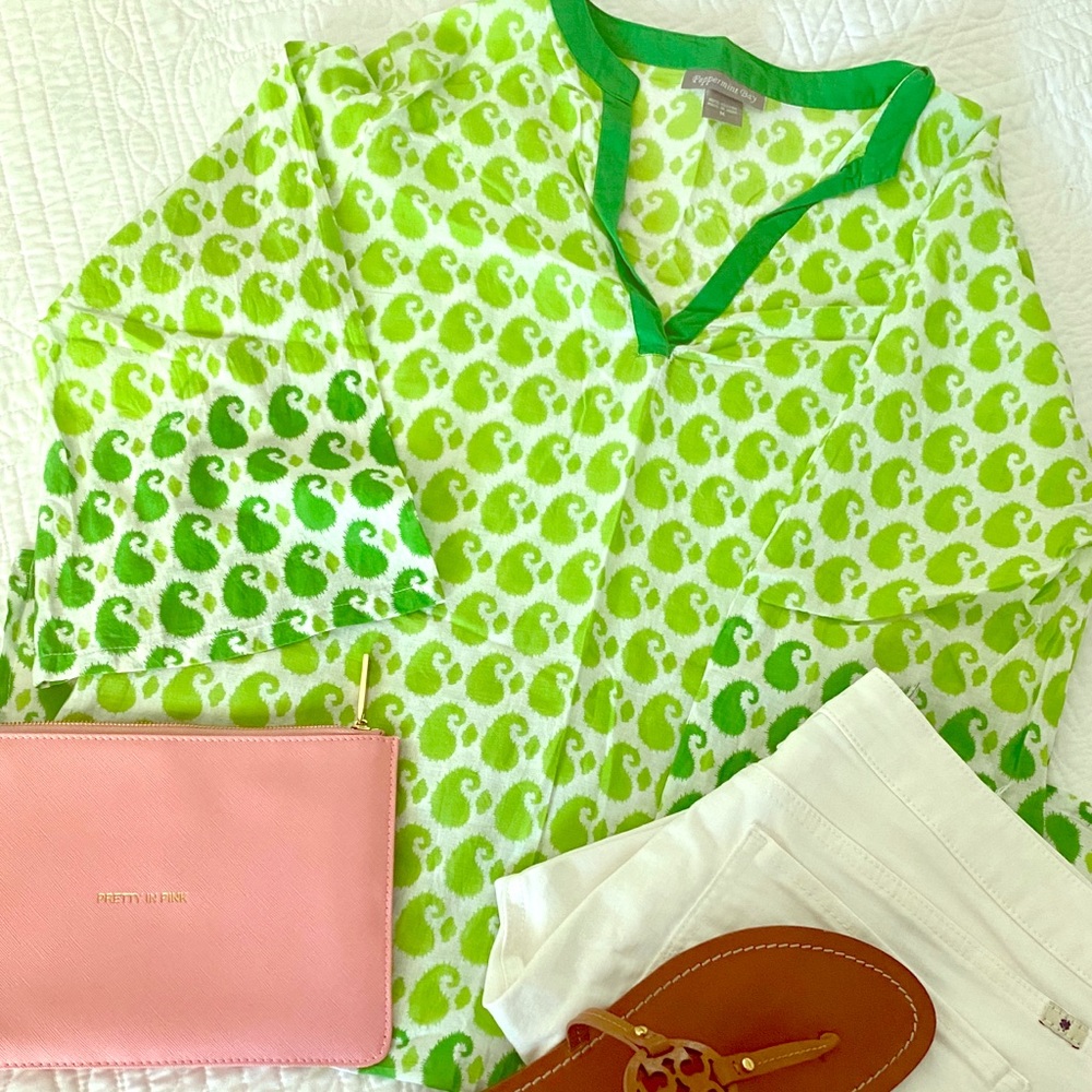 EUC Women's green and white tunic PREPPY - sz M